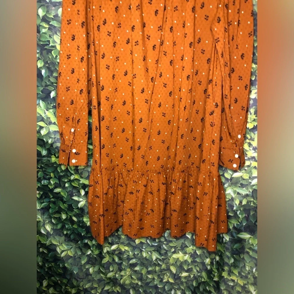 Universal Threads Rust Floral Prairie Babydoll Boho Long Sleeve Ruffle Dress - Picture 8 of 15